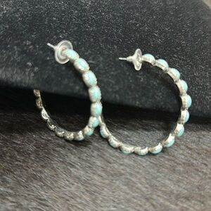 Silver and turquoise large hoop earrings